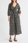 Rails Paio Abstract Print Long Sleeve Cotton Midi Dress In Black