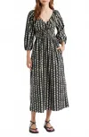 Rails Paio Abstract Print Long Sleeve Midi Dress In Painted Noir In Green
