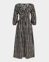 Rails Paio Abstract Print Long Sleeve Cotton Midi Dress In Black