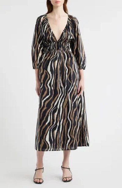 Rails Paio Print Three-quarter Sleeve Cotton Midi Dress In Multi