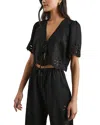 Rails Pari Eyelet Tie Front Linen Crop Top In Black Eyelet