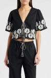 Rails Armanda Drawstring Shorts In Black Ivory Palm Trees