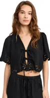 Rails Pari Eyelet Tie Front Linen Crop Top In Black Eyelet