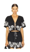 Rails Armanda Drawstring Shorts In Black Ivory Palm Trees