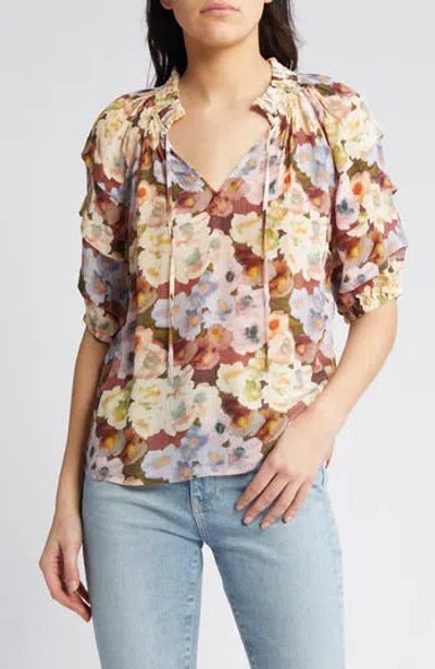 Rails Paris Floral Split Neck Top In Painted Floral