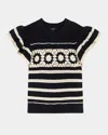 Rails Penelope Short Sleeve Open Stitch Sweater In Black Ivory Stripe