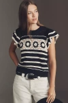 Rails Penelope Short Sleeve Open Stitch Sweater In Black