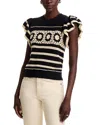 Rails Penelope Short Sleeve Open Stitch Sweater In Black Ivory