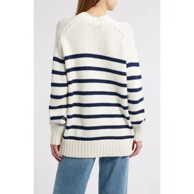 Rails Penny Stripe V-neck Cotton Sweater In Ivory Navy Stripe