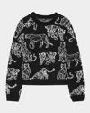 Rails Perci Intarsia Wildcat Crewneck Sweater In Charcoal Cats