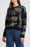 Rails Perci Intarsia Wildcat Crewneck Sweater In Charcoal Cats