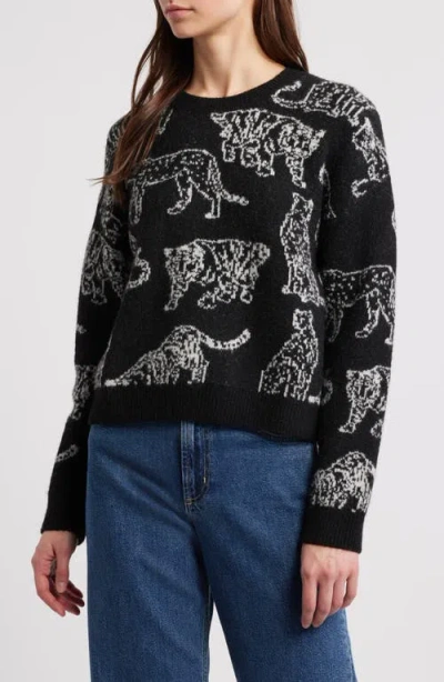 Rails Perci Intarsia Wildcat Crewneck Sweater In Charcoal Cats