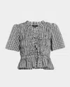 Rails Womens Ash Seersucker Portia Check-print Woven Top Xs