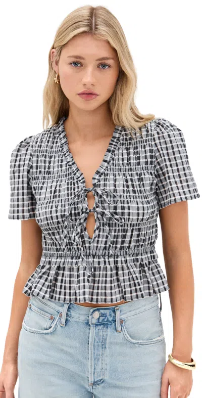 Rails Womens Ash Seersucker Portia Check-print Woven Top Xs In Multi