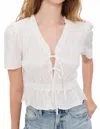 Rails Portia Smocked Ruffle Cotton Blend Crop Top In White