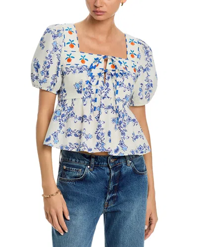 Rails Presley Floral Print Puff Sleeve Shirt In Blue