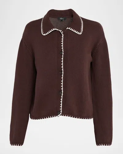 Rails Rayleen Cardigan Brown Ivory Blanket Stitch