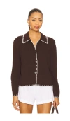 Rails Rayleen Cardigan Brown Ivory Blanket Stitch In Brown