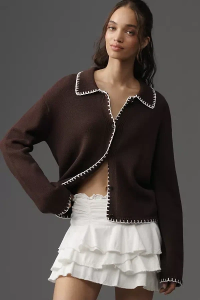 Rails Rayleen Cardigan Brown Ivory Blanket Stitch