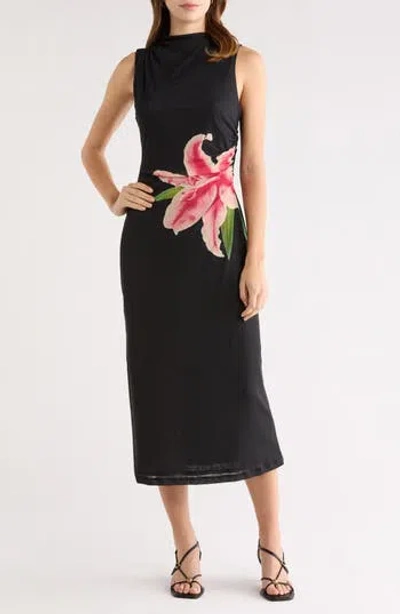 Rails Rebecca Floral Placement Sleeveless Midi Dress In Black
