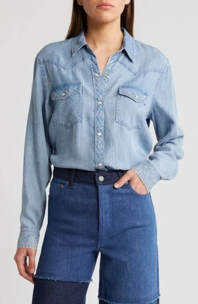 Rails Remi Chambray Snap Front Western Shirt In Medium Cloud Wash
