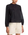 Rails Reyna Lace Inset Cotton Peasant Top In Black