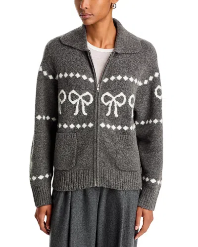 Rails Rhea Zip Front Bow Knit Cardigan In Gray