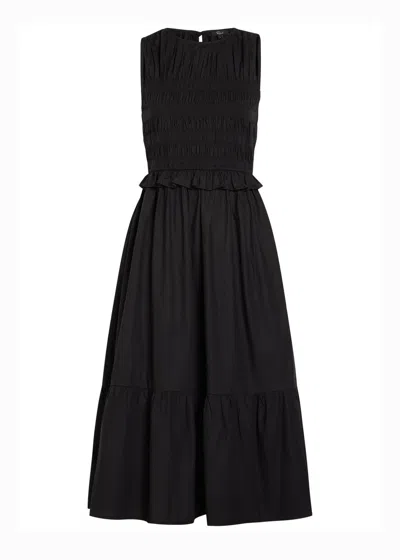 Rails Rialto Shirred Ruffled Midi Dress In Black