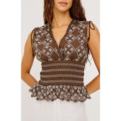Rails Rizzo Top Cocoa Daisy Embroidery In Brown