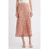 Rails Rosetta Floral Print Button Front Midi Skirt In Red Posy