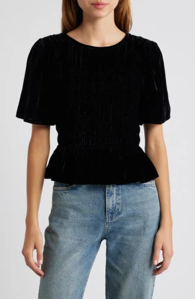 Rails Rosie Velvet Smocked Peplum Top In Black