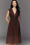 Rails Roxanne V-neck Lace Cotton Midi Dress In Brown