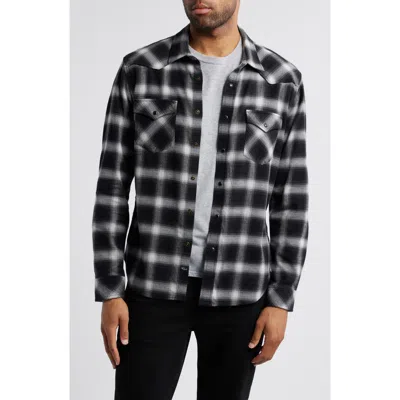 Rails Roy Relaxed Fit Plaid Stretch Cotton Snap-up Shirt In Mirror Smoke