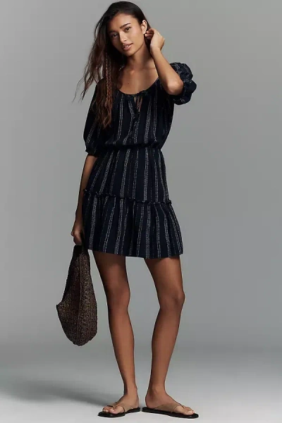 Rails Saba Linen Blend Tiered Mini Dress In Black
