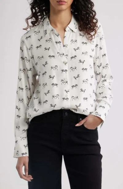 Rails Saige Horse Print Button-up Shirt In White