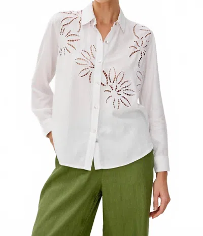 Rails Samar Floral Embroidery Detail Linen Blend Button-up Shirt In White