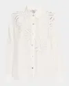 Rails Samar Floral Embroidery Detail Linen Blend Button-up Shirt In White