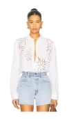 Rails Samar Floral Embroidery Detail Linen Blend Button-up Shirt In White