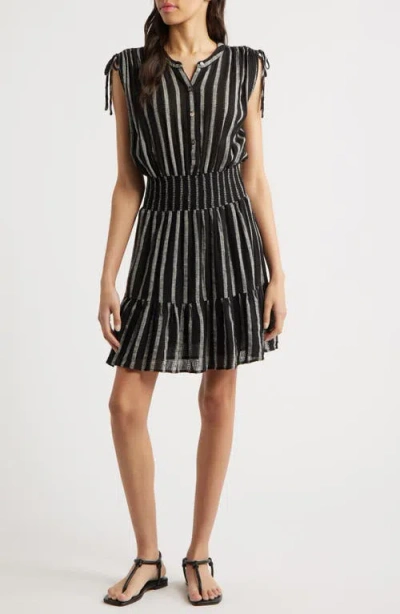 Rails Samina Stripe Smocked Linen Blend Dress In Ash Leno Stripe