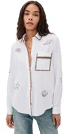 Rails Saya Embroidered Detail Linen Blend Button-up Shirt In White Marine Embroidery