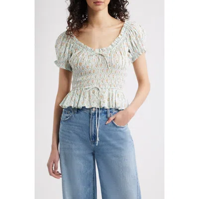 Rails Serena Ditsy Floral Shirred Peplum Top In Green