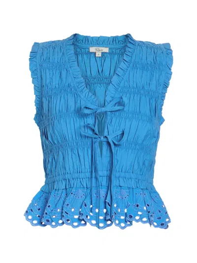 Rails Shirred Broderie-anglaise Top In Blue