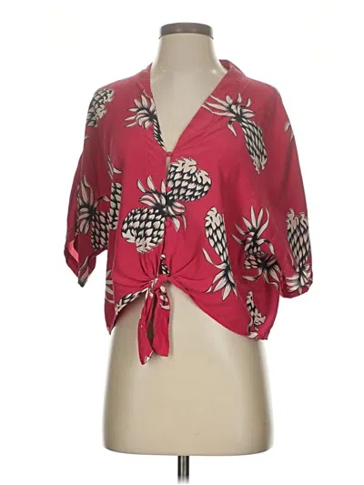 Pre-owned Rails Short Sleeve Silk Top Burgundy Tie Neck Tops