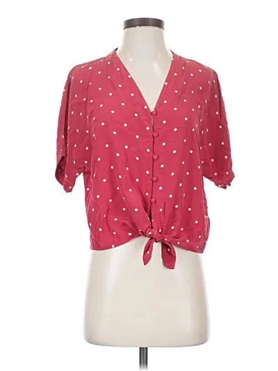 Pre-owned Rails Short Sleeve Silk Top Red Polka Dots Pattern Tie Neck Tops