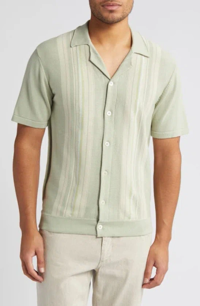 Rails Silas Stripe Cotton Knit Camp Shirt In Sage Iridescent Multi