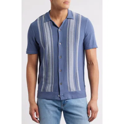 Rails Silas Stripe Knit Cotton Blend Camp Shirt In Blue