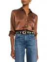 Rails Oak Silk Charmeuse Button-front Shirt In Brown