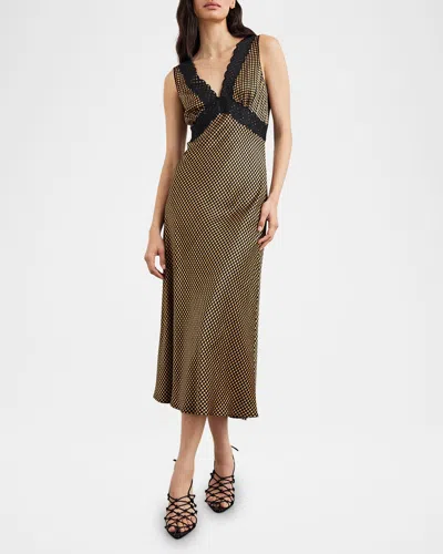 Rails Simona Lace-trim Midi Slip Dress In Gold Houndstooth