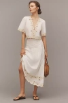 Rails Sol Embroidered Gathered Drop-waist Midi Skirt In White