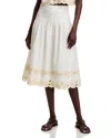 Rails Sol Embroidered Gathered Drop-waist Midi Skirt In White
